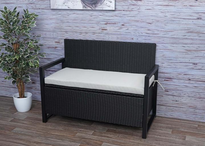 Produktbild Swisshandel24 Poly-Rattan 2er Sitzbank, Gartenbank Truhenbank, Staufach Aufbewahrung Sitzkissen - anthrazit, Kisse
