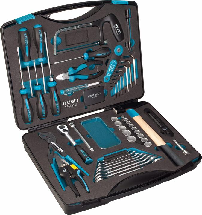 Produktbild HAZET Werkzeugkoffer 1520/56 ∙ Vierkant10 mm (3/8 Zoll) ∙ Aussen Doppel-Sechskant-Tractionsprofil, S… (56 Teile)