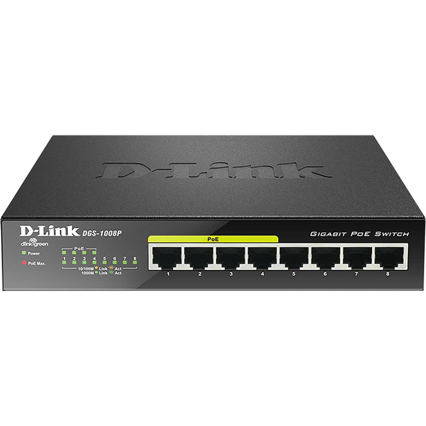 D-Link Dgs-1008p (8 Ports), Netzwerk Switch, Schwarz