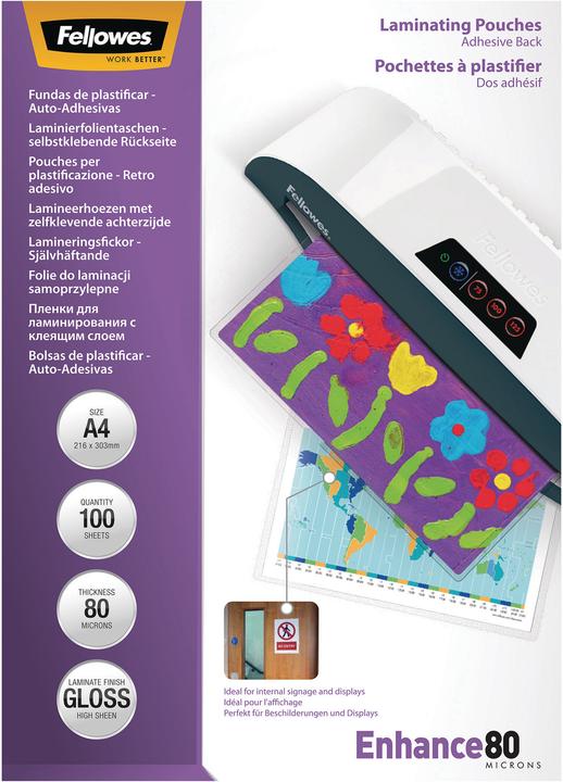 Fellowes A4, 80 Mikron, selbsklebend (A4, 100 Stück, 80 µm)