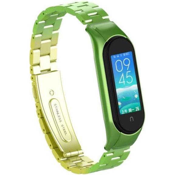MU Style Metal Series (Edelstahl, Mi Band 5, Mi Band 6), Uhrenarmband, Grün, Gold