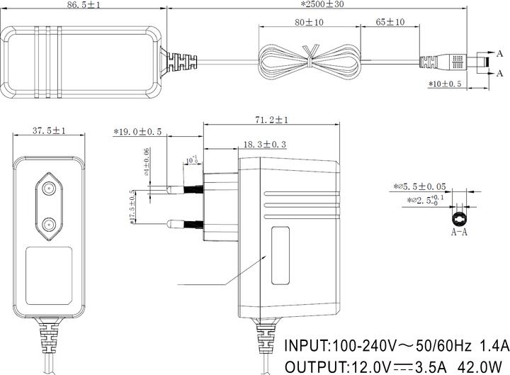 Image du produit Gequdio GNX-42 Adaptateur secteur 12V / 3,5A