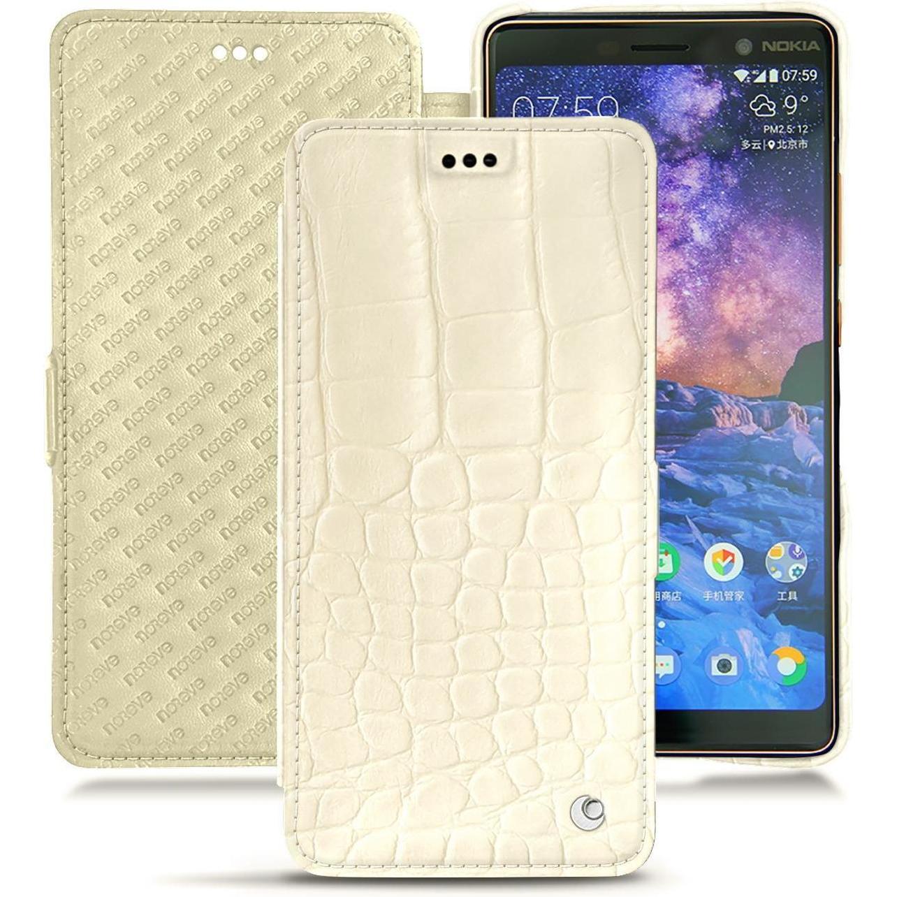 Noreve Lederschutzhülle horizontal (Nokia 7 Plus), Smartphone Hülle, Weiss