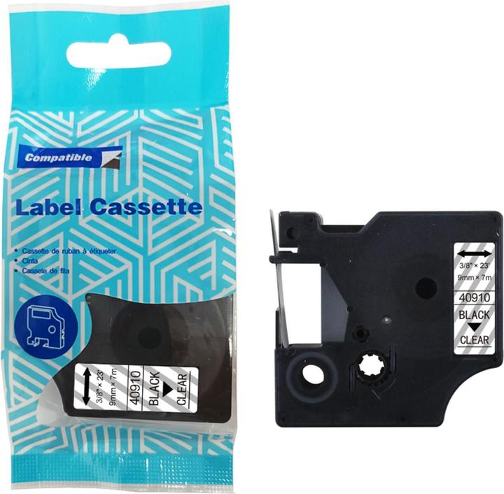Hermex Alternatives Etikettenband zu Dymo D1 40910 / S0720670 Beschriftungsband (0.90 cm, Schwarz, Transparent)