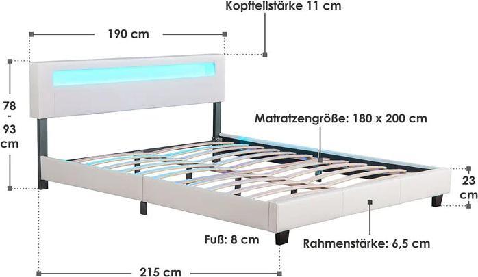 Image du produit Juskys LED Lit rembourré Paris (180 x 200 cm)