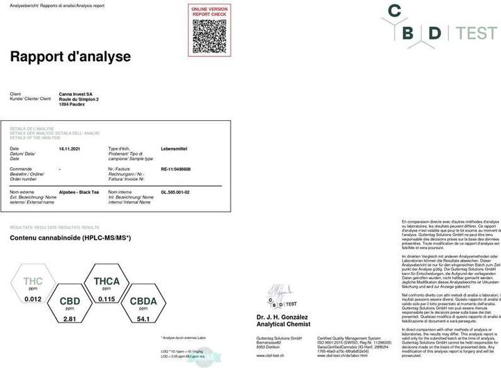 Nährwerte und Zutaten AlpsBee Hanf Black Tea mit CBD (2.80 g)