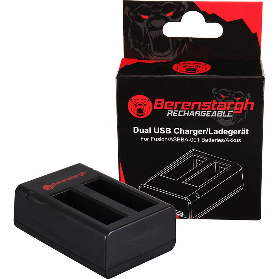 Berenstargh Dual Schnell-Ladegerät f. GoPro Fusion, ASBBA-001 inkl. Micro-USB Kabel (Fusione), Accessori action cam, Nero