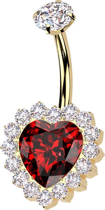 Produktbild Star Piercing Banane Innengewinde vergoldet Kristall silber gefasst und Kristallherz rot Kristalle silber (ohne Messing, Titan)