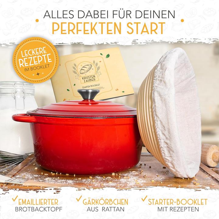 Produktbild Krustenzauber Gusseisen-Topf mit Gärkorb (Bräter + Schmortopf)