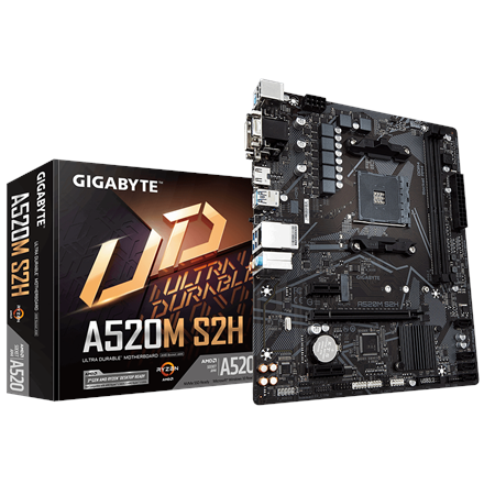 Actual product image Gigabyte A520M S2H 1.0 Processor family AMD, processor socket AM4 (AM4, AMD A520, mATX)