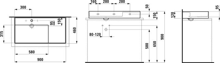 Actual product image Laufen Kartell countertop washbasin, shelf right, 1 tap hole, without overflow, 900x460mm, H818338 (460 mm, 900 mm)