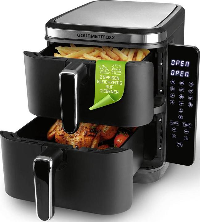 Actual product image Gourmetmaxx 15305 Heissluft-Fritteuse 10 l 2800 W 2 getrennte Temperaturregler, A