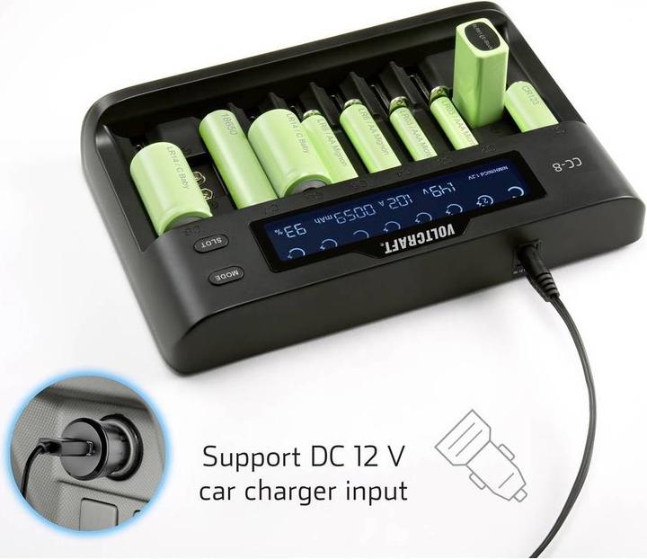 Image du produit Voltcraft Chargeur de piles rondes CC-8 (1 pcs, 10340, 14500, 16340, 17500, 17650, 18490, 18500, 18650, 21700, 22650, 26500, 26650, Sous-C, A, 9V Block, AA, AAA, Chargeurs sans batterie)