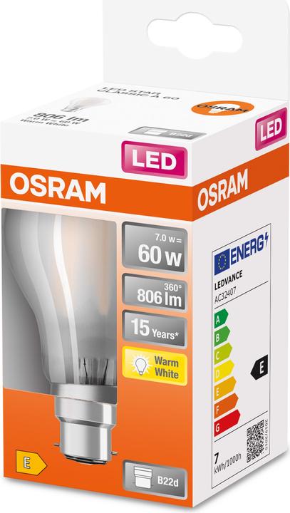 Immagine prodotto Osram LEDSCLA60 7W/827 230VGLFR B22D 10X1OSRAM (B22d, 6.50 W, 806 lm, 1 x, E)