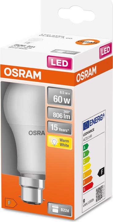 Image du produit Osram LEDSCLA60 8,5W/827 230VFR B22D 10X1OSRAM (B22d, 806 lm, 6 x)