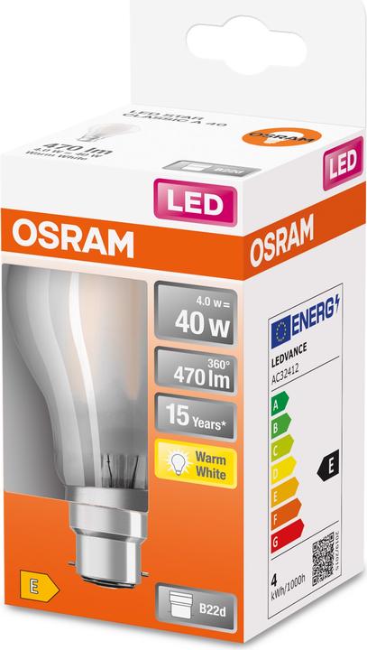 Produktbild Osram Led Retrofit Classic A (B22d, 4 W, 470 lm, 1 x, E)