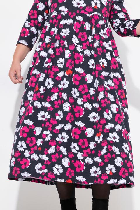 Immagine prodotto Ulla Popken Abito dal taglio svasato in jersey con fiori, tasche, scollo a girocollo e maniche a 3/4 (62)