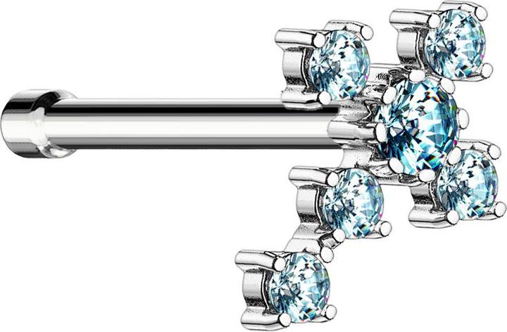 Produktbild Star Piercing Nasenstecker gerade silber Kreuz mit Kristall aqua (Messing, Chirurgenstahl 316L)