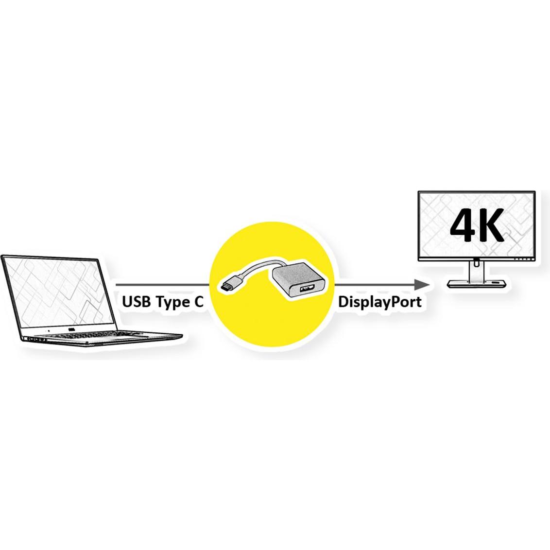 Thumbnail - Roline USB-C zu (DP, 10 cm), Data + Video Adapter, Silber