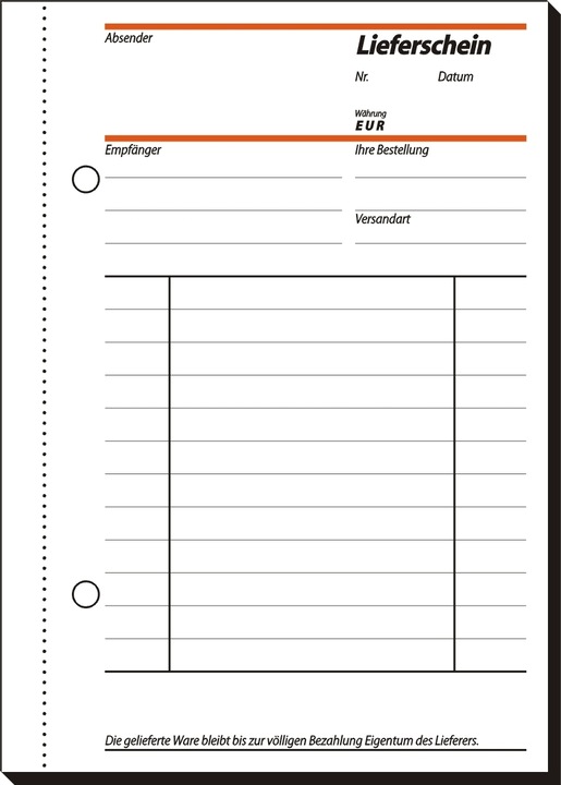 Nährwerte und Zutaten Sigel Formularbuch "Lieferschein mit Empfangsschein", A6, SD (40 x)