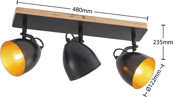 Produktbild Lindby Colton Decken-Strahler schwarz/gold 3-flg. (E14)