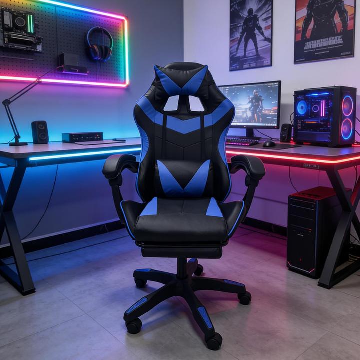 Actual product image HTI-Living Ergonomischer Gaming Stuhl mit Fussstütze Racing-Design Schwarz-Blau