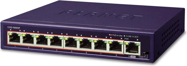 Productafbeelding Planet 8-poort 10/100/1000Mbps 802.3at PoE + 1-poort (9 ports)