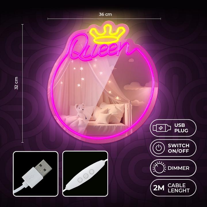 Productafbeelding Forever Light Neon MIRROR LED QUEEN warm wit roze FMNE04