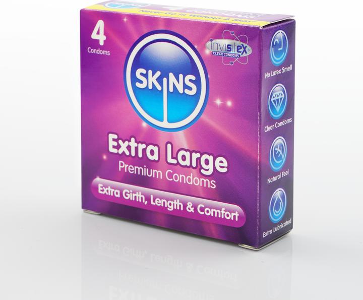 Produktbild Skins Extra Large» 4 XXL Kondome aus kristallklarem Latex - ohne Latexgeruch (4 Stk.)