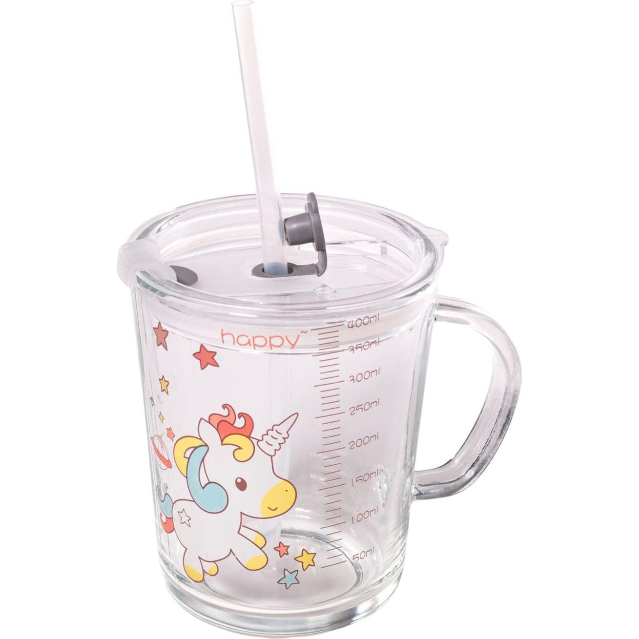 Intirilife, Kindergeschirr + Kinderbesteck, Kinder Trinkbecher mit Deckel, Skala und Strohhalm