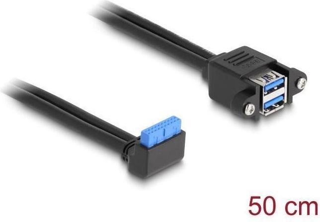 Immagine prodotto Delock Cavo USB 5 Gbps post presa 90° angolato a 2 x USB 5 Gbps tipo A per installazione 50 cm (0.50 m, USB 2.0)