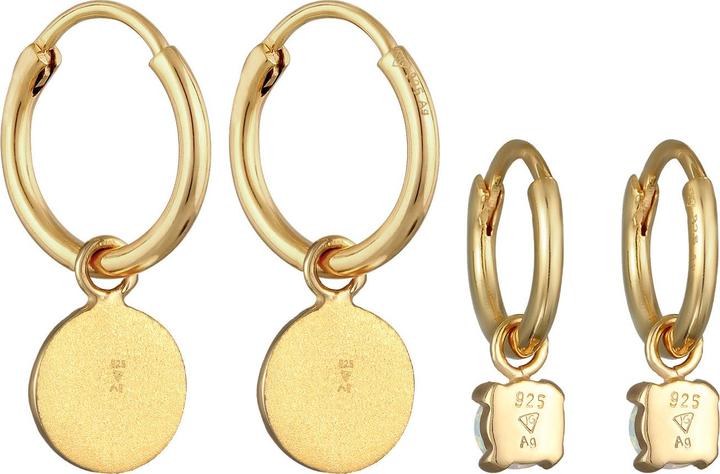 Produktbild Elli Ohrringe Creolen Plättchen Opal Edelstein 2er Set 925 Silber (925er Sterling Silber, Synthetischer Opal)