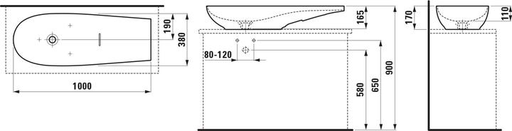 Produktbild Laufen Il Bagno Alessi Waschtisch-Schale, ohne Überlauf, 100x38cm, inkl. Ablaufventil, H818974 (380 mm, 1000 mm)