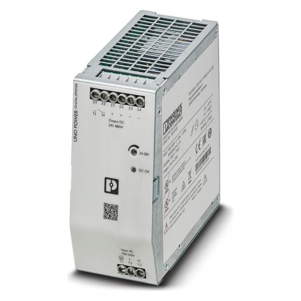 Phoenix, Mobiele stroomverdelers, 2910105 UNO2-PS/1AC/24DC/480W Stroomvoorziening