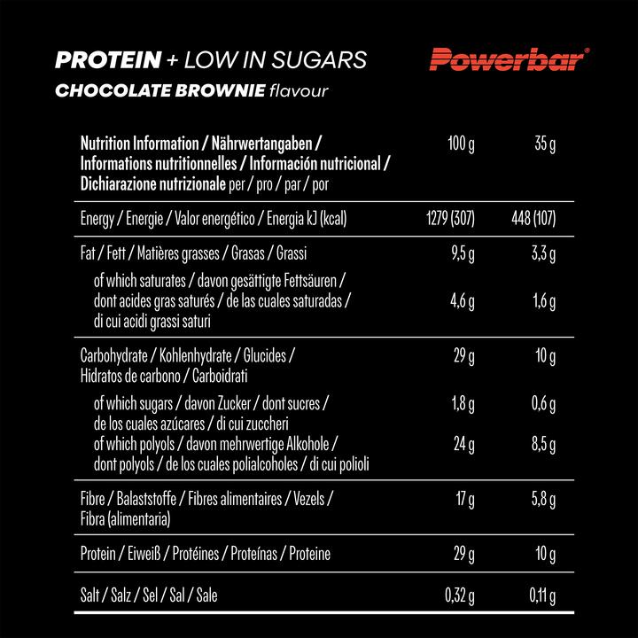 Nährwerte und Zutaten Powerbar Protein Plus Low Sugar (Schokolade, Brownie, 16 Stk., 560 g)