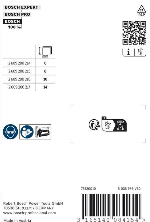 Produktbild Bosch Professional Zubehör Feindrahtklammer Typ 53, 11,4 x 0,74 x 8 mm, 1000er-Pack, rostfrei