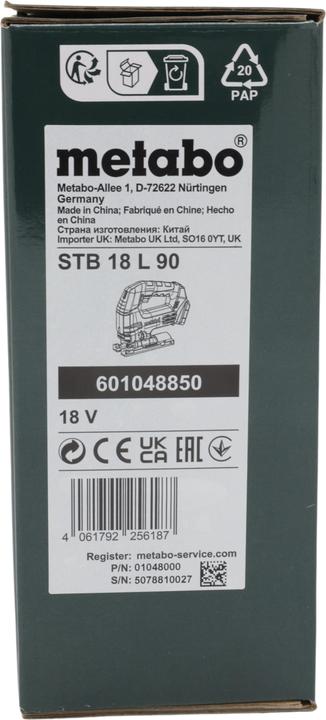 Produktbild Metabo STB 18 L 90 Akku-Stichsäge 601048850 bürstenlos, ohne Akku, ohne Ladeger
