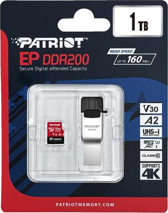 Actual product image Patriot EP DDR200 Micro SDXC 1TB 160/120 MB/s U3 (1000 GB, microSDXC, U3, UHS-I)