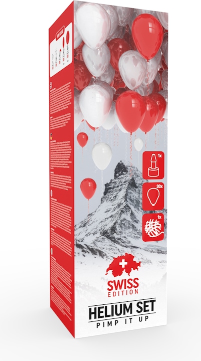 Produktbild Pimp It Up Helium-Set Swiss Edition Rot/Weiss (2,2 Liter / 30 Luftballons)