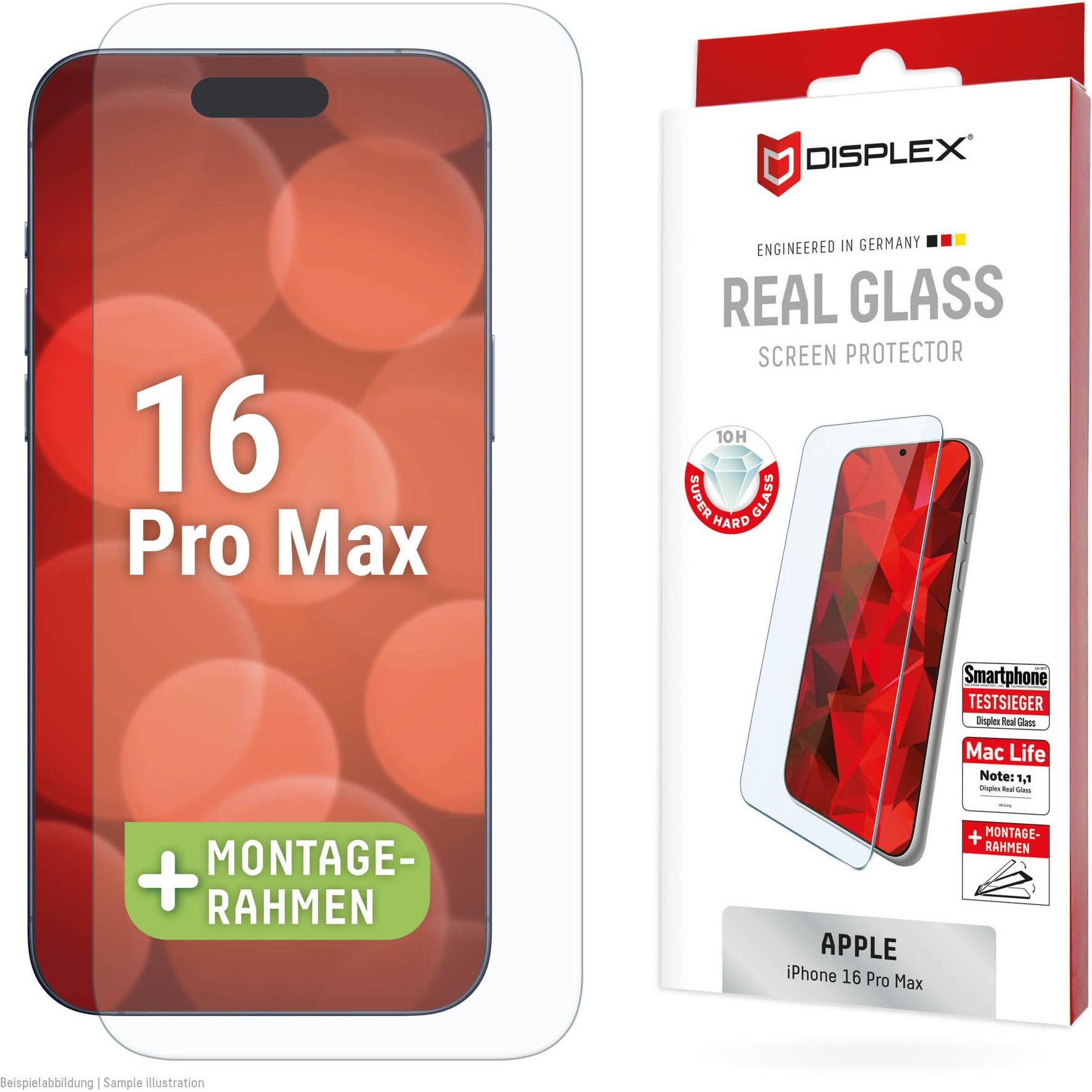 Displex Real Glass, 2D Panzerglas (1 Stück, Apple iPhone 16 Pro Max), Smartphone Schutzfolie, Transparent