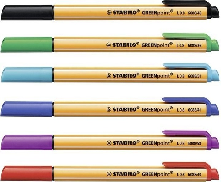 Produktbild STABILO GREENpoint umweltfreundlicher Filzschreiber (Blau, Rot, Grün, Schwarz, Lila, Türkis, 6 x)