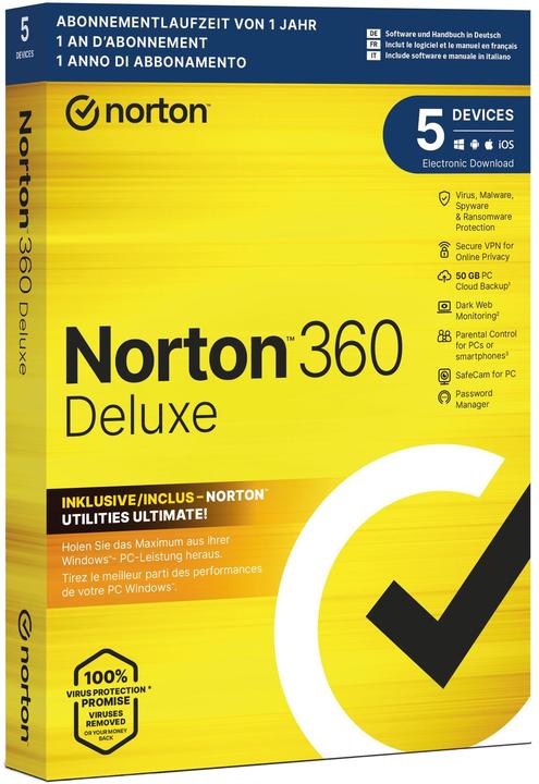 Produktbild Norton 360 Deluxe + Utilites Ultimate 50GB 5 Devices 12MO (5 User, 12 Monate)