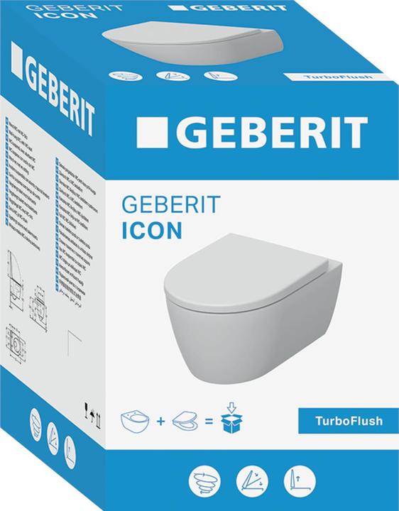Produktbild Geberit iCon Set WC suspendu rinçage profond, design céramique fermé, TurboFlush, siège de WC inclus
