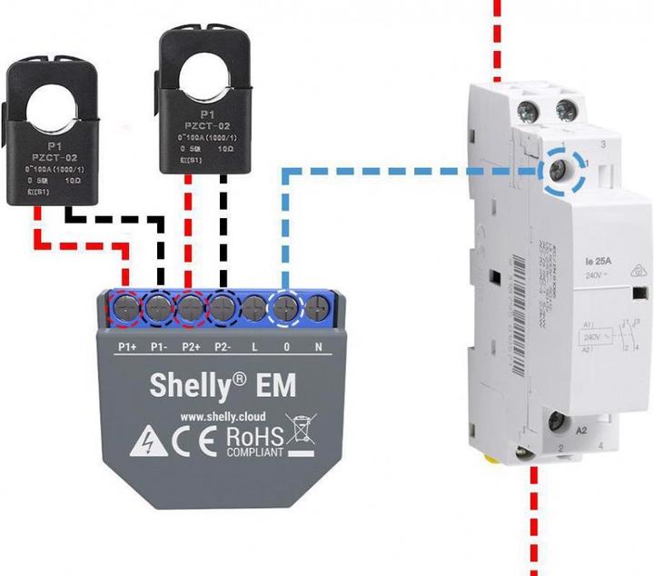 Produktbild Shelly EM WiFi-Energy Meter inkl. 50 A Stromwandlerklemme