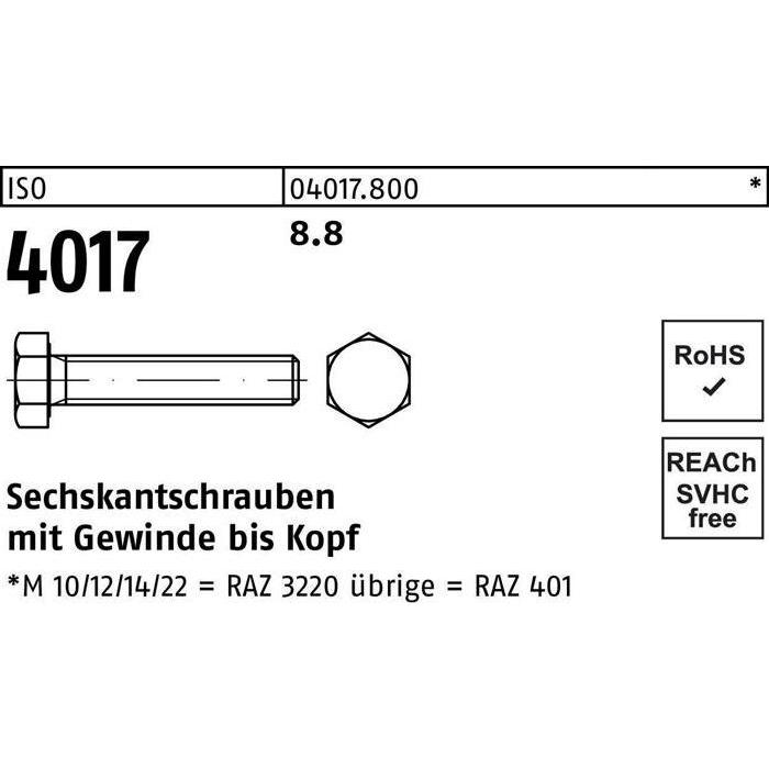 Schrauben, Sechskantschraube DIN 933 VG M 18 x 160 8.8 (25 Schrauben pro Stück)