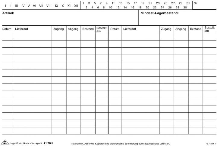 Nährwerte und Zutaten Rnk Verlag Lager-Kontrollkarte, DIN A5 quer, weiá (170 g/m², 100 x)