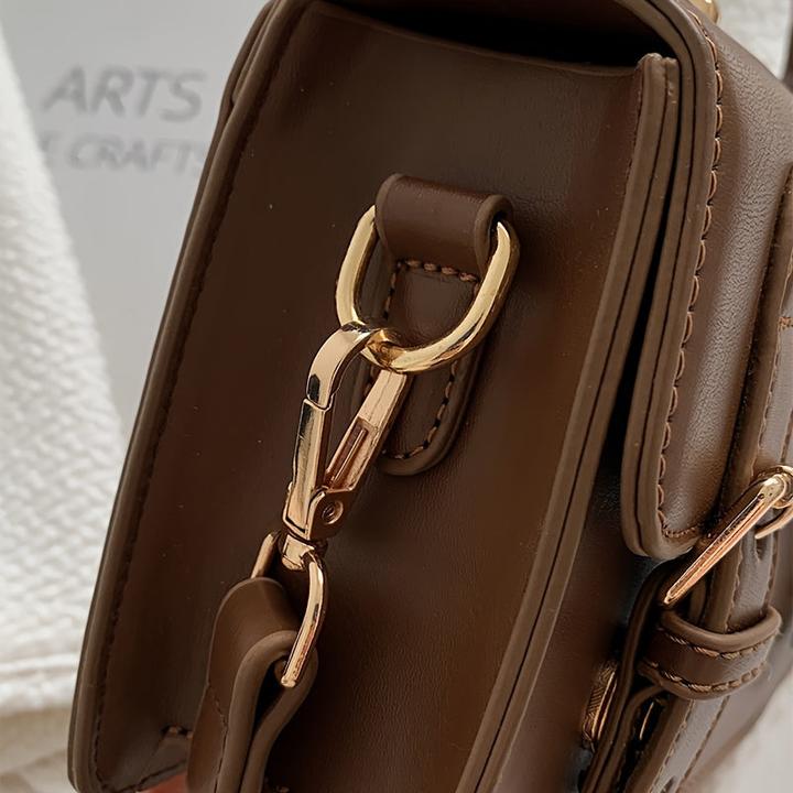 Immagine prodotto Only-Bags.Store Borsa preppy quadrata a tracolla in tinta unita, borsa a tracolla con patta con fibbie, marrone