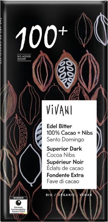 Vivani 100% Edelbitter mit Kakaonibs Bio (80 g)