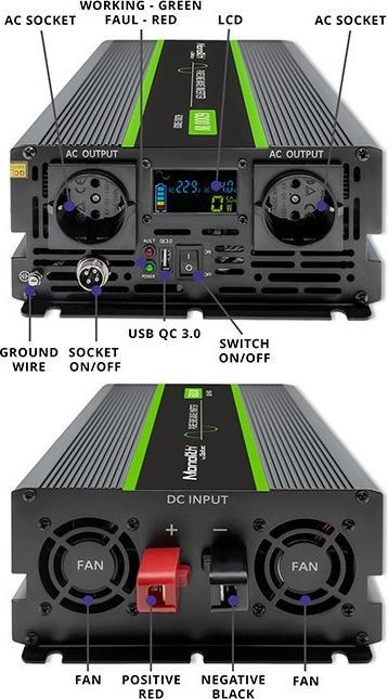 Productafbeelding Qoltec Przetwornica napięcia Monolith | 3000W | 6000W | 24V na 230V | Czysty Sinus | LCD