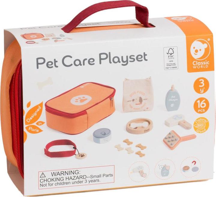 Immagine prodotto Classic World Set di giochi in legno per la cura degli animali in borsa, 16 pezzi